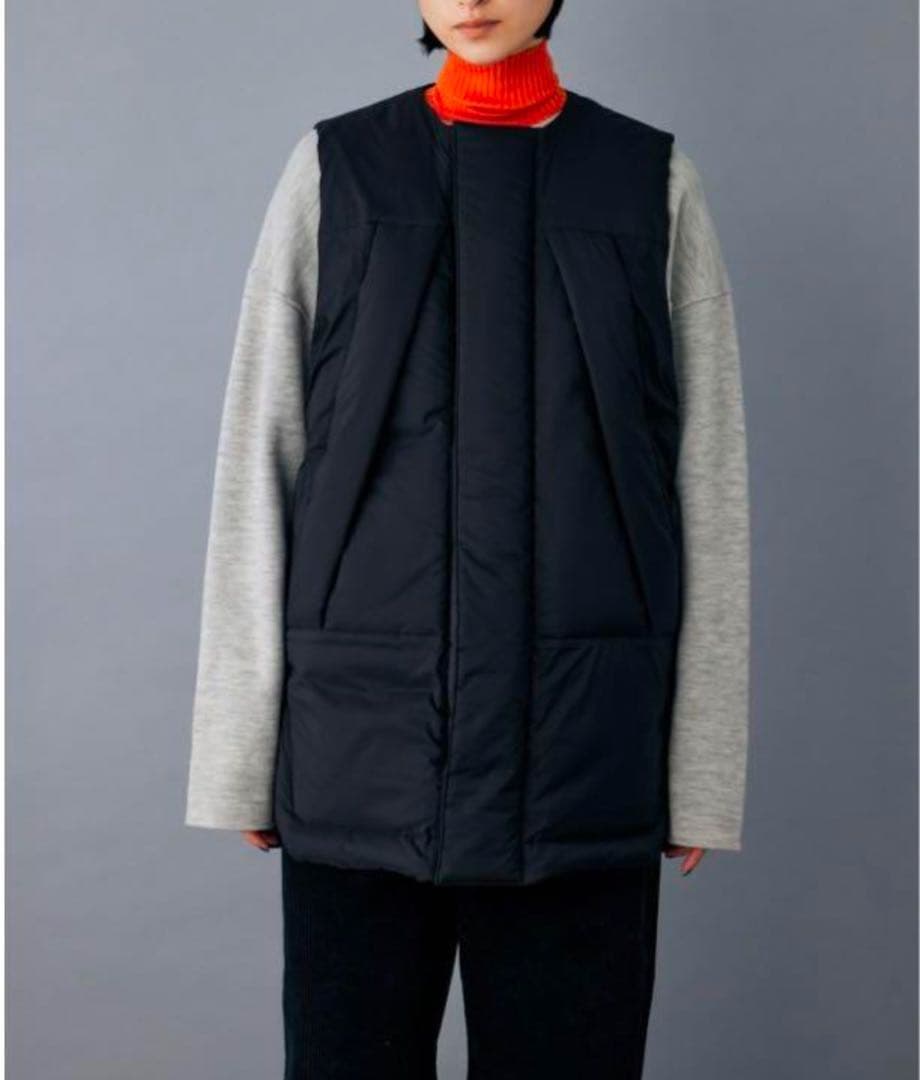 ☆美品今季 nagonstans ナゴンスタンス ノーカラー ダウン ベスト 黒