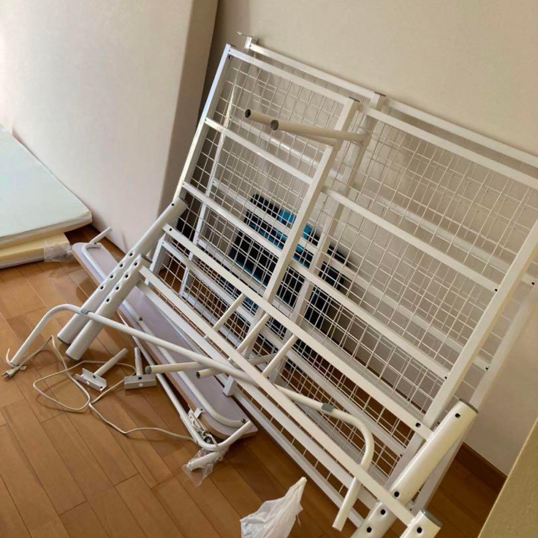 LOWYA パイプベッド ベッドフレーム セミダブルベッド 白