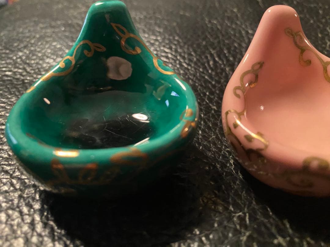 珍味入れ京焼　金唐草柄ちぎりもち緑交趾　黄交趾　ピンク3色　2セット 6個