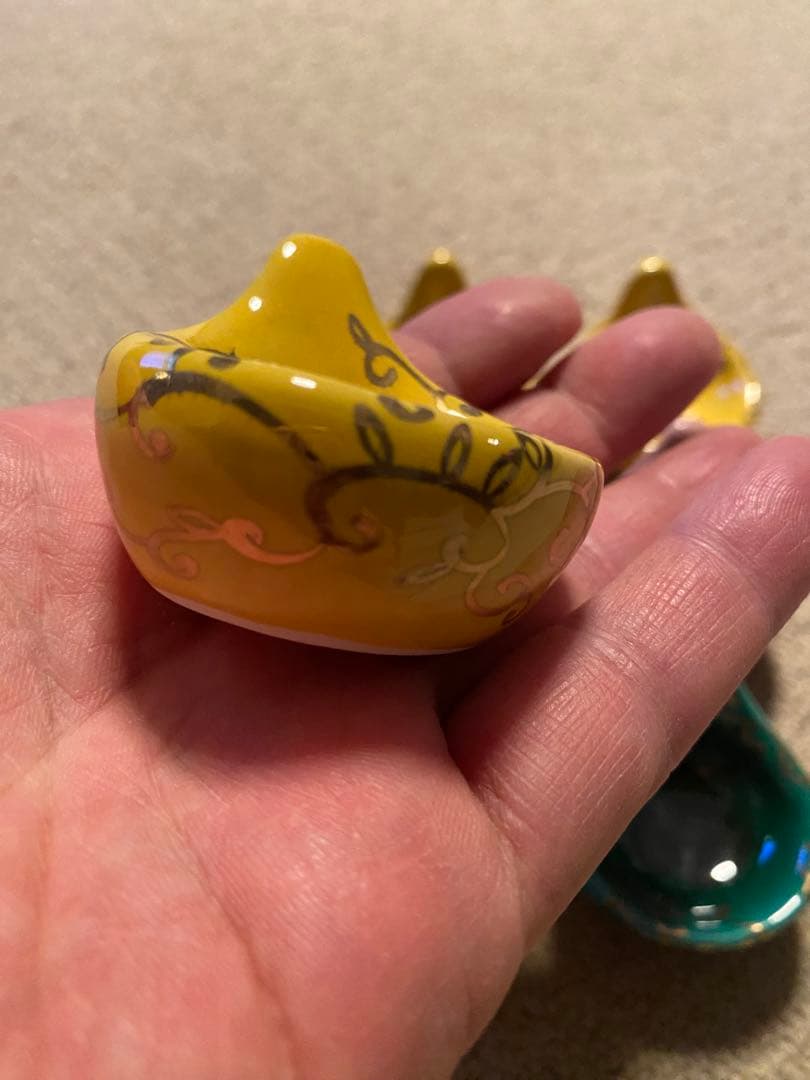 珍味入れ京焼　金唐草柄ちぎりもち緑交趾　黄交趾　ピンク3色　2セット 6個