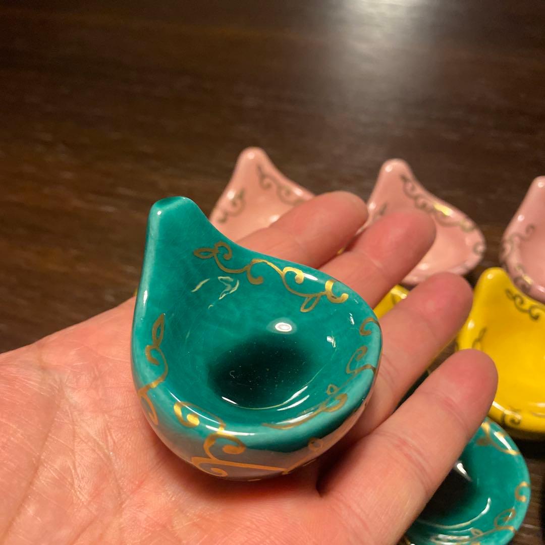 珍味入れ京焼　金唐草柄ちぎりもち緑交趾　黄交趾　ピンク3色　2セット 6個