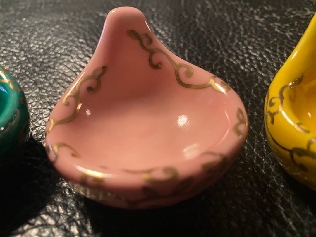 珍味入れ京焼　金唐草柄ちぎりもち緑交趾　黄交趾　ピンク3色　2セット 6個