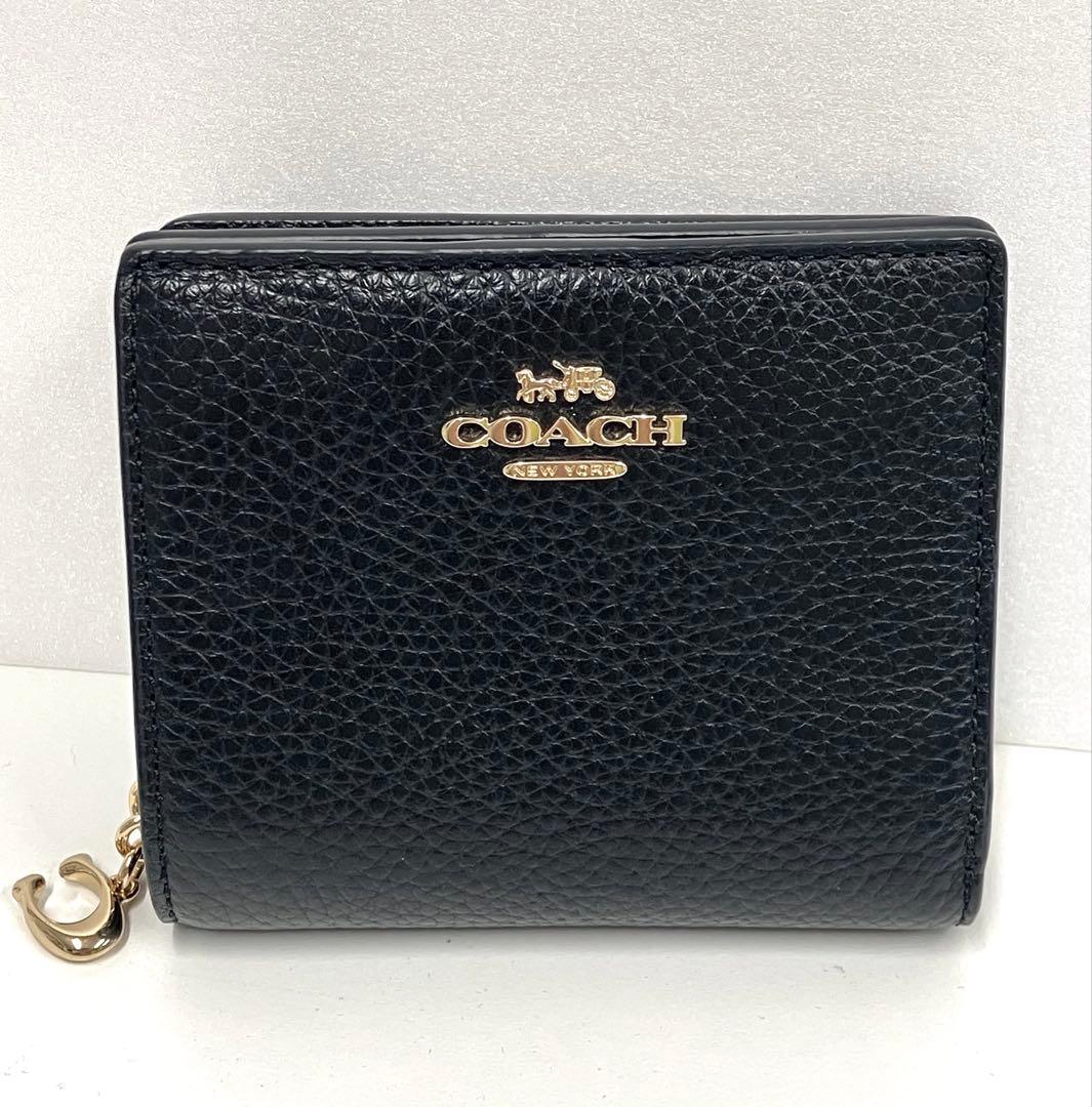 ［S12-68］未使用品 COACH スナップウォレット レザー 黒 ミニ財布