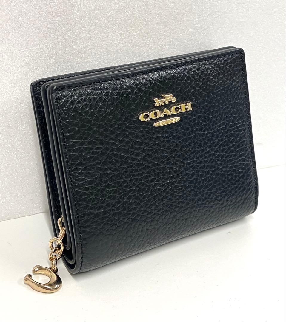 ［S12-68］未使用品 COACH スナップウォレット レザー 黒 ミニ財布