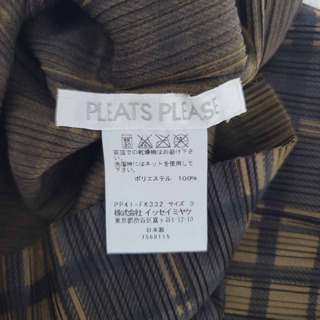 極美品✨プリーツプリーズ ハイネック 長袖カットソー 3 チェック