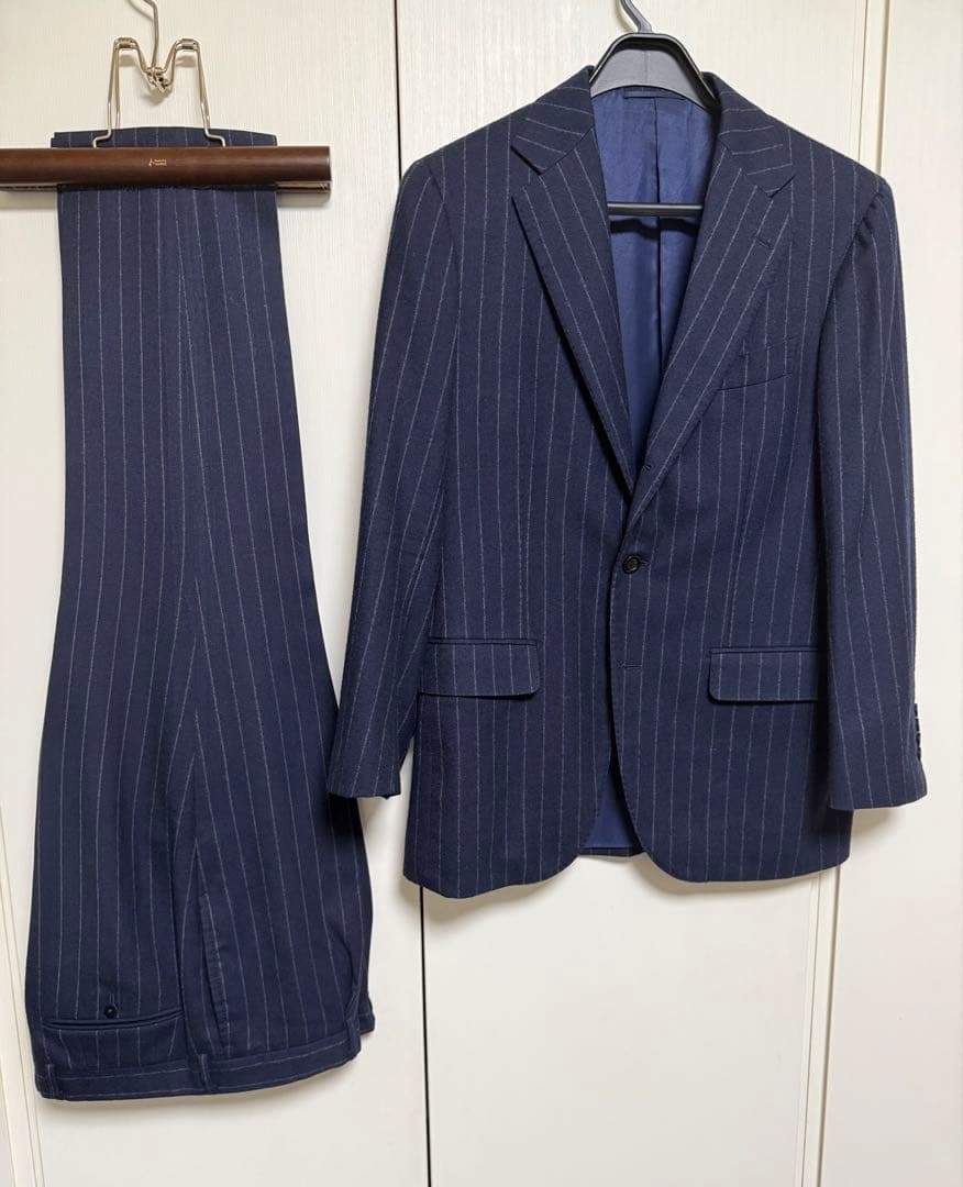 【Ryo 】BEAMS F ストライプスーツ ネイビー×白 48