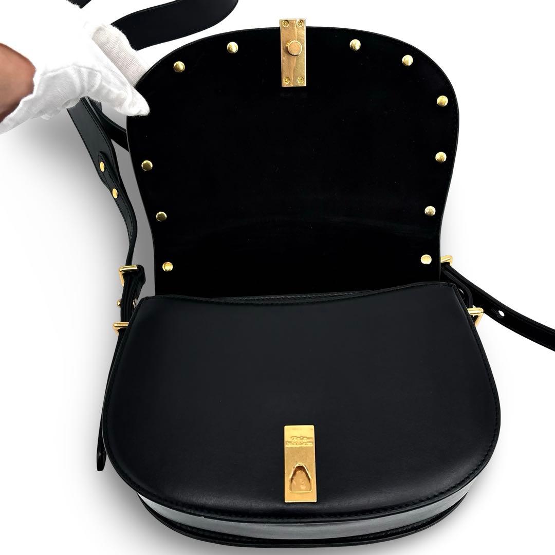 【未使用級】ポロラルフローレン　レザー　サドルバッグ　ID ショルダー　黒