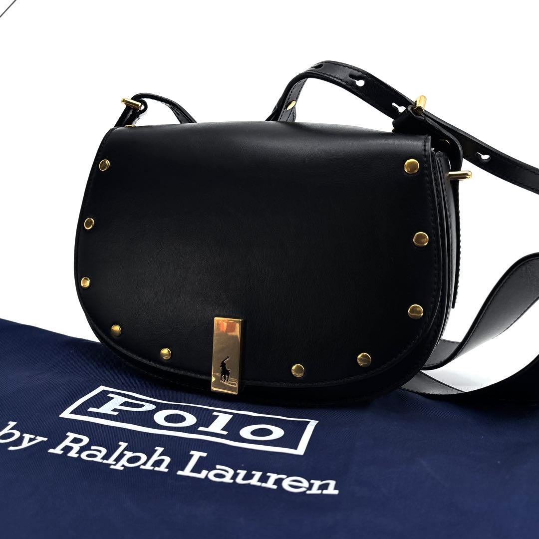 【未使用級】ポロラルフローレン　レザー　サドルバッグ　ID ショルダー　黒