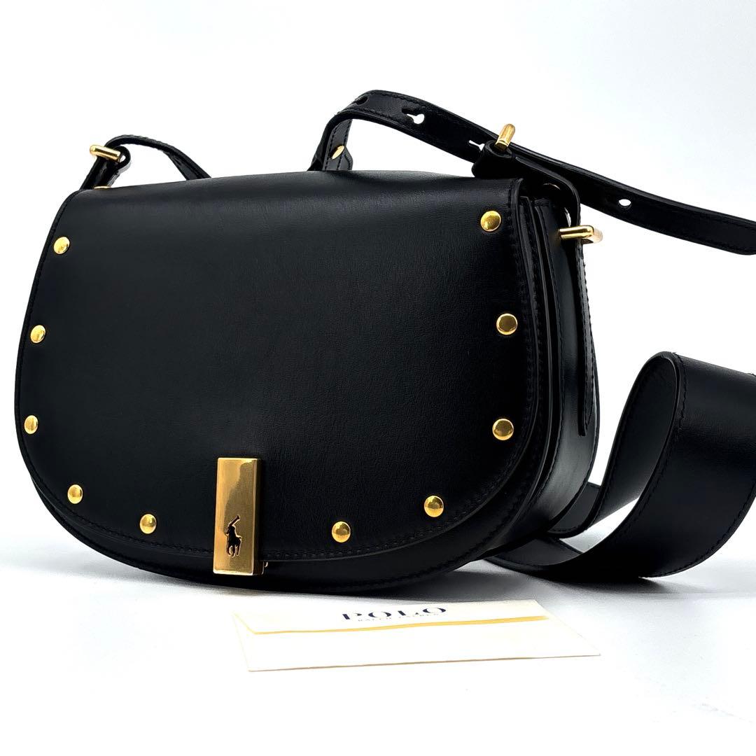 【未使用級】ポロラルフローレン　レザー　サドルバッグ　ID ショルダー　黒