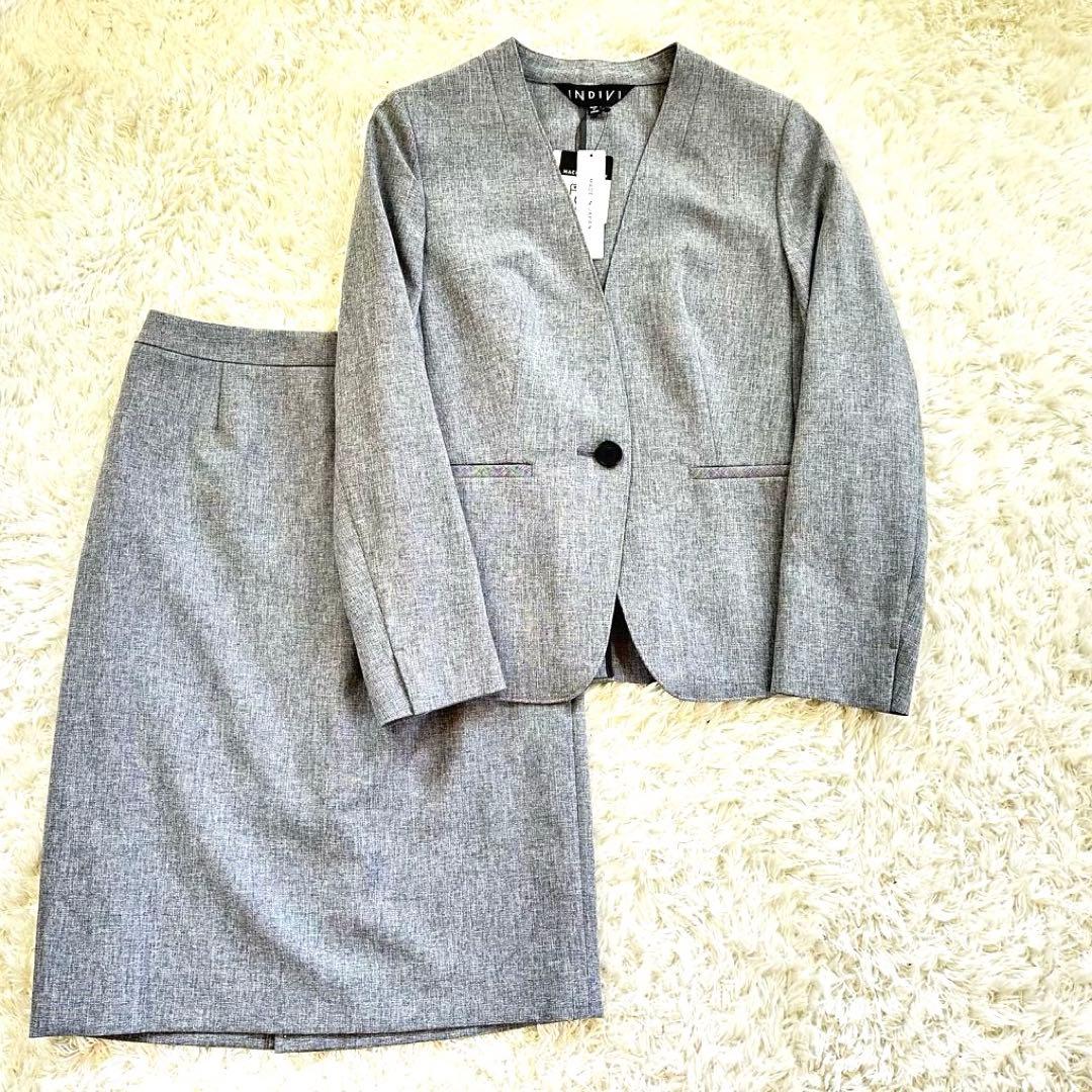 【新品】INDIVI スーツ 接触冷感 紫外線カット ウォッシャブル　グレー