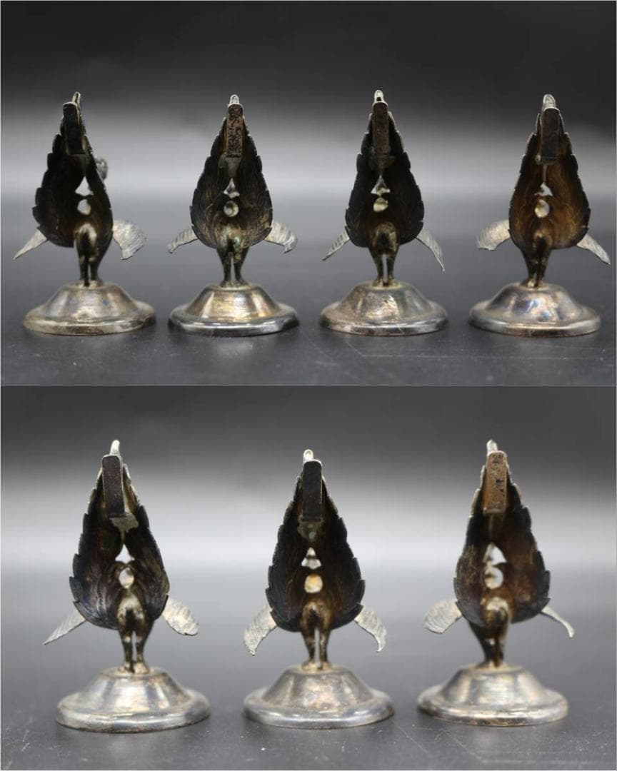 カードスタンド アンティーク 鳥 シルバー 7個セット カードクリップ 銀製