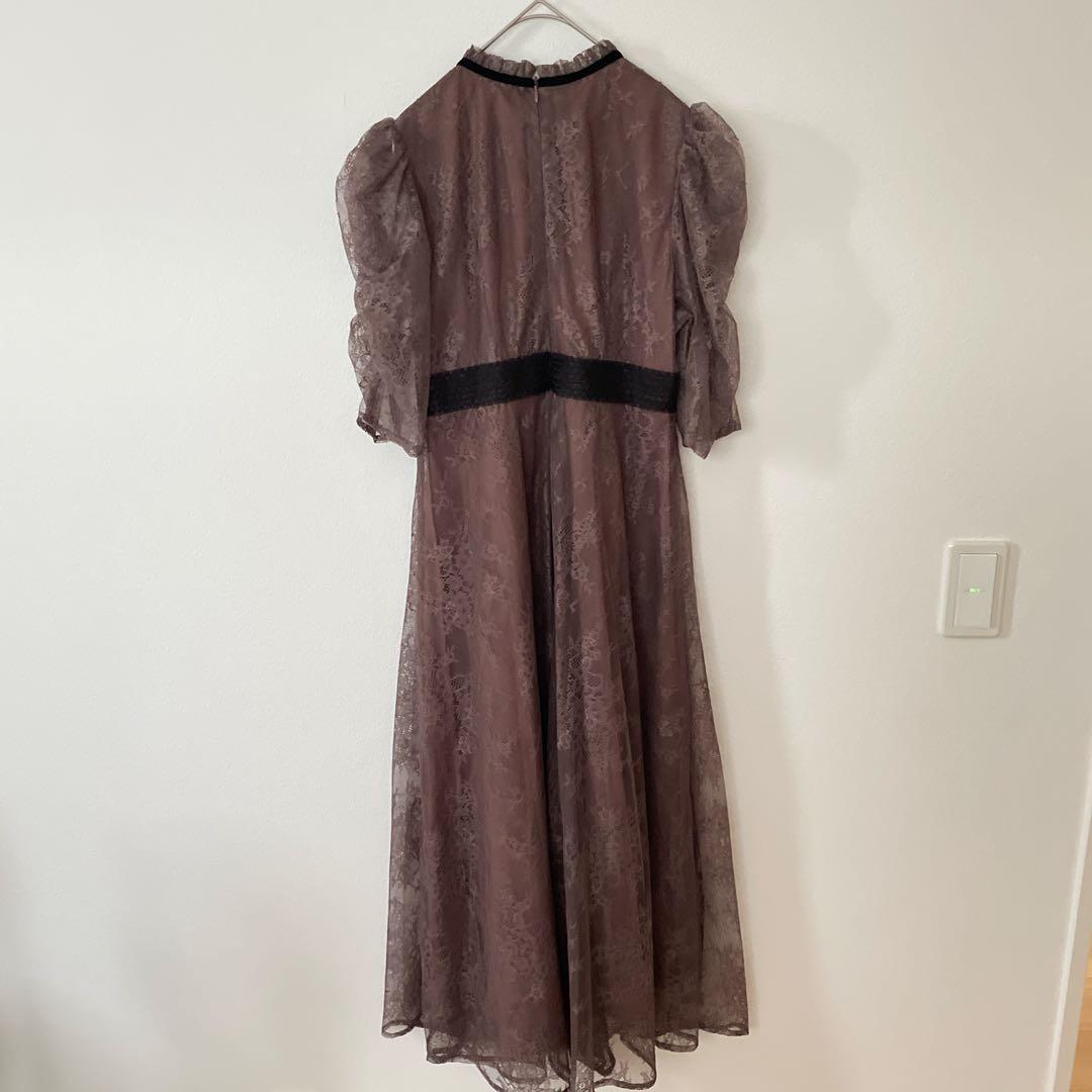 【美品】leja ウエストマーク　パフスリーブ　レースロングワンピース　ドレスM