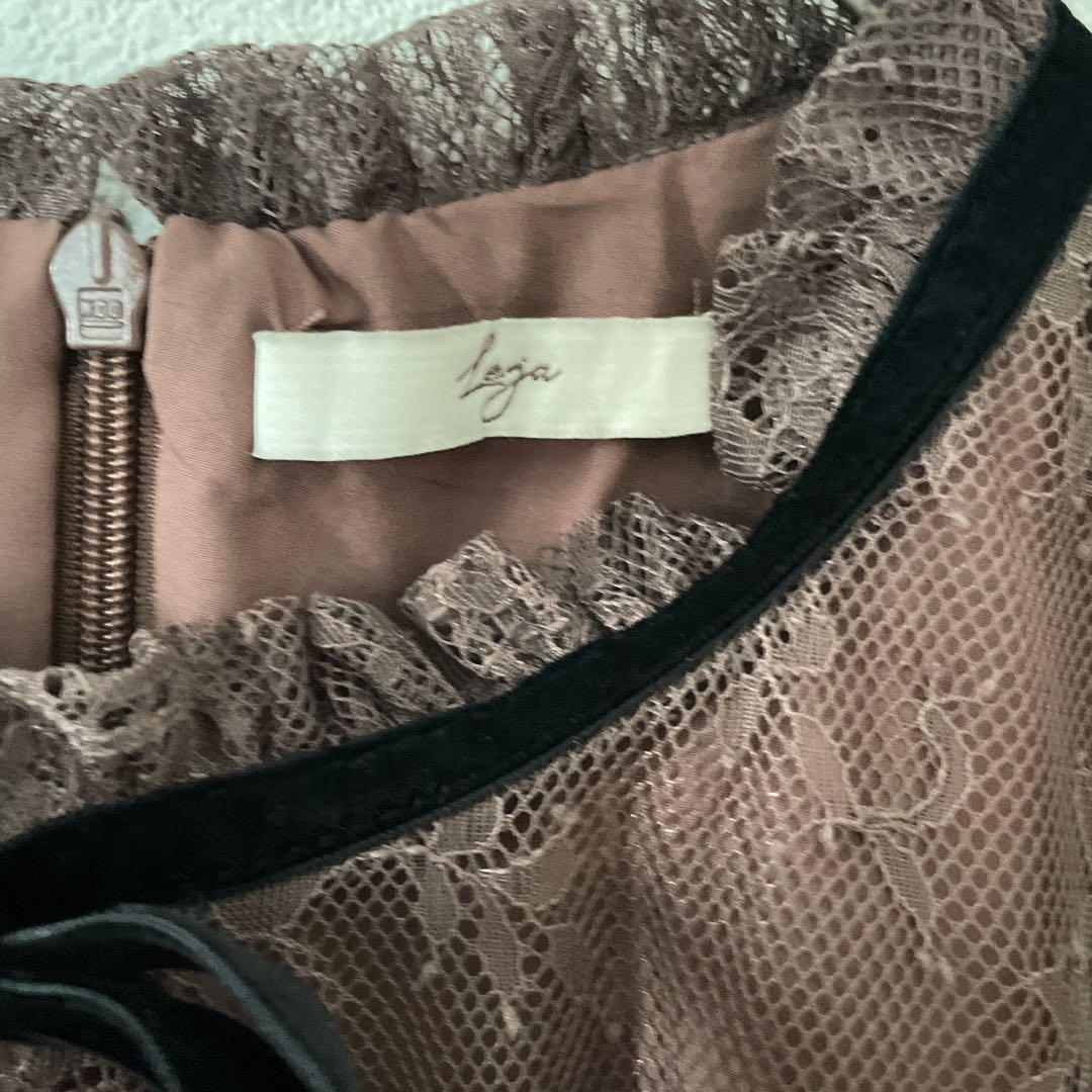 【美品】leja ウエストマーク　パフスリーブ　レースロングワンピース　ドレスM