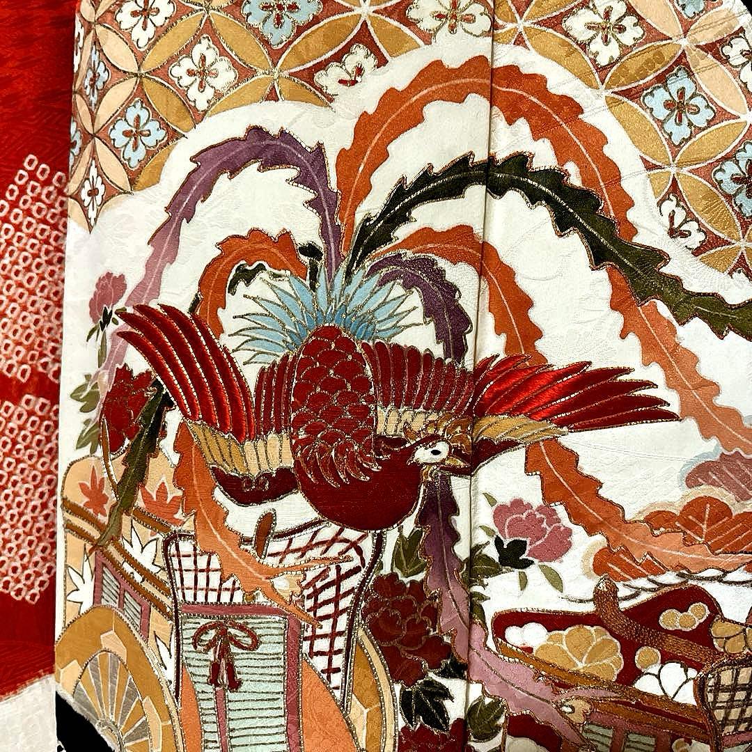 振袖フルセット　絞り　手描き友禅　手刺繍　吉祥文様　鳳凰　成人式振袖　振袖