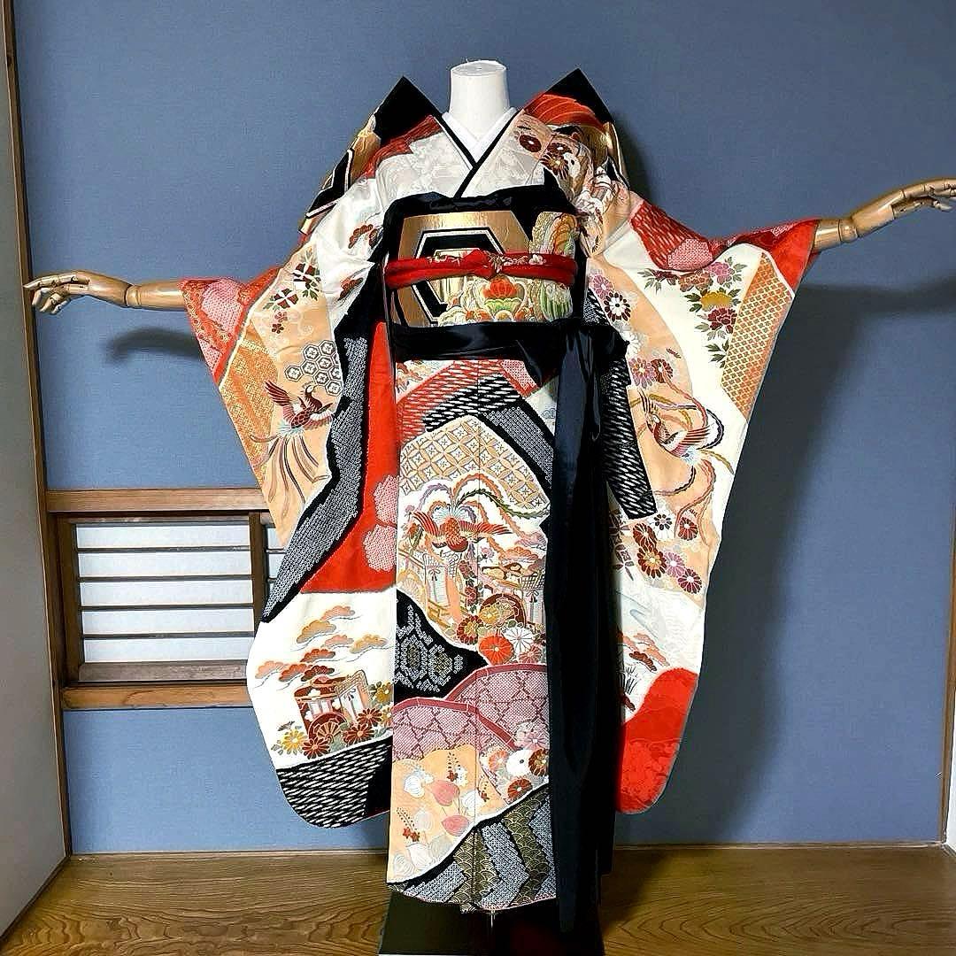 振袖フルセット　絞り　手描き友禅　手刺繍　吉祥文様　鳳凰　成人式振袖　振袖
