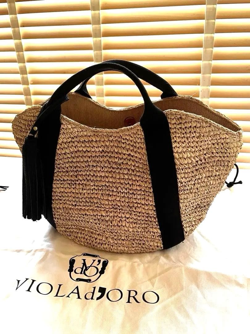 ヴィオラドーロ　かごバック VIOLAd'ORO ラフィア　黒