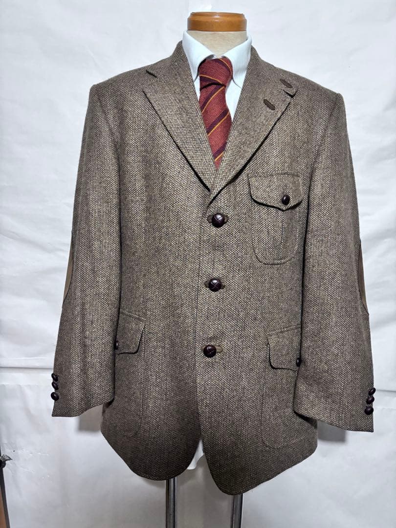 DAKS ブラウンツイード ハンティングジャケット　エルボーパッチ