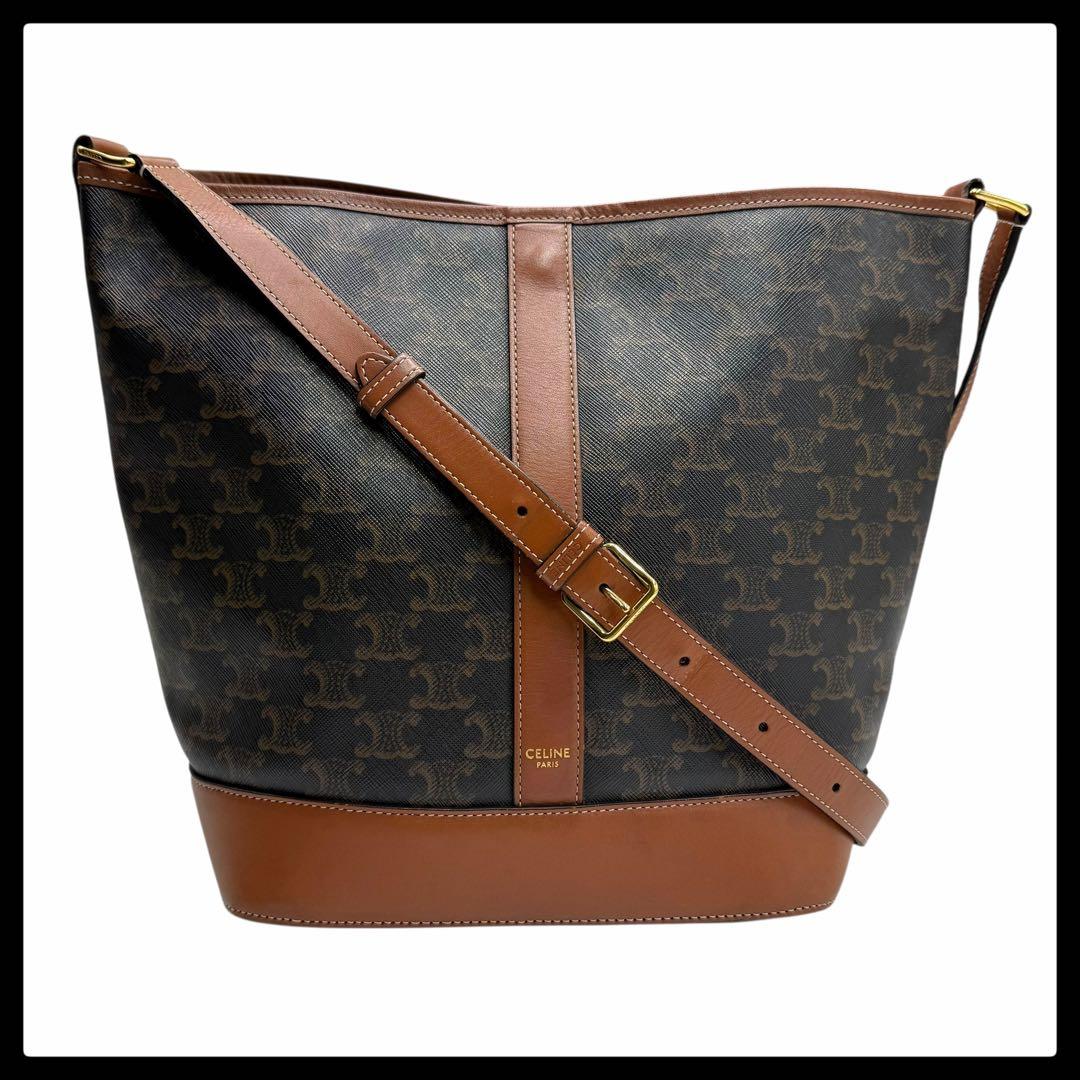 6185 美品 セリーヌ CELINE トリオンフ ミディアム バケット 牛革