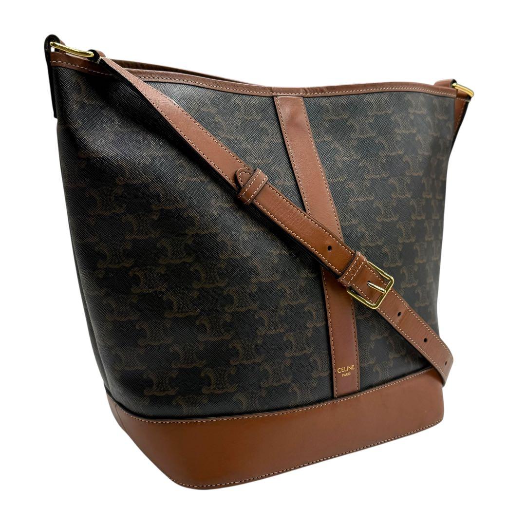 6185 美品 セリーヌ CELINE トリオンフ ミディアム バケット 牛革