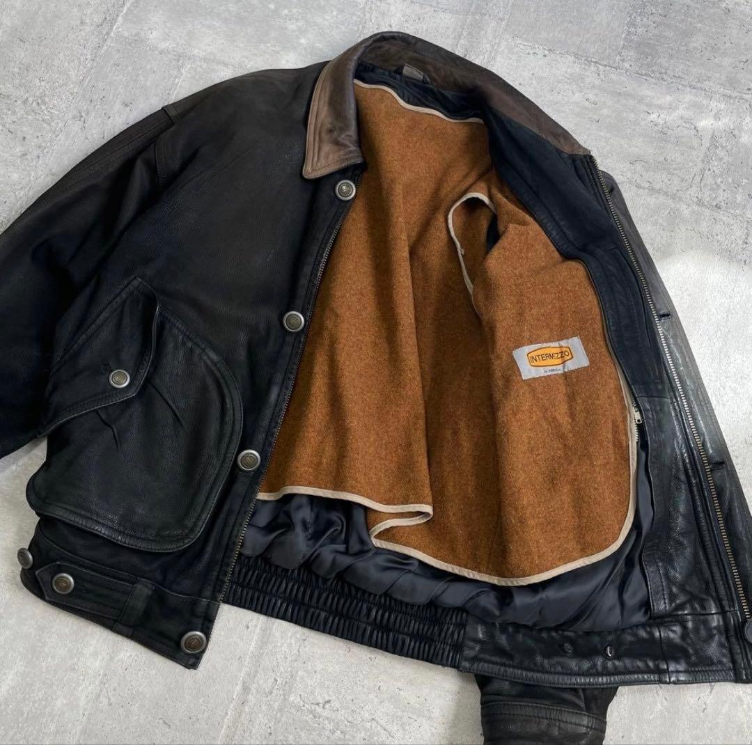 K*o様 90's 古着 vintage 羊革 レザーフライトジャケット ブラッ