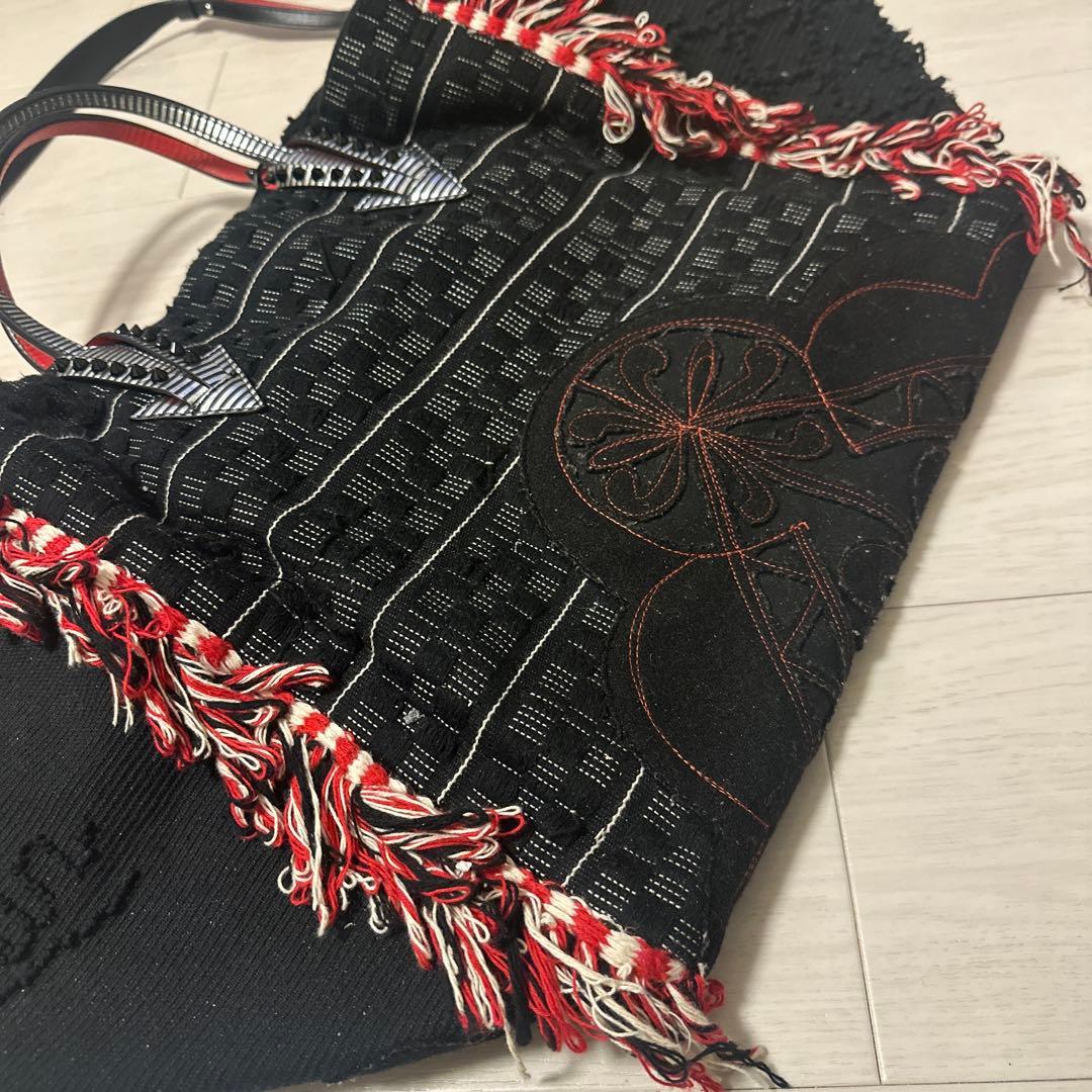 クリスチャンルブタン　バック　トート　ストラップ　黒　赤　ボストン