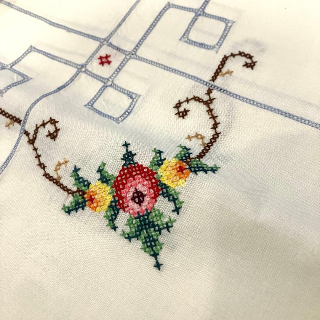 クロスステッチ刺繍テーブルクロス　大小2枚セット　ヴィンテージ　昭和レトロ