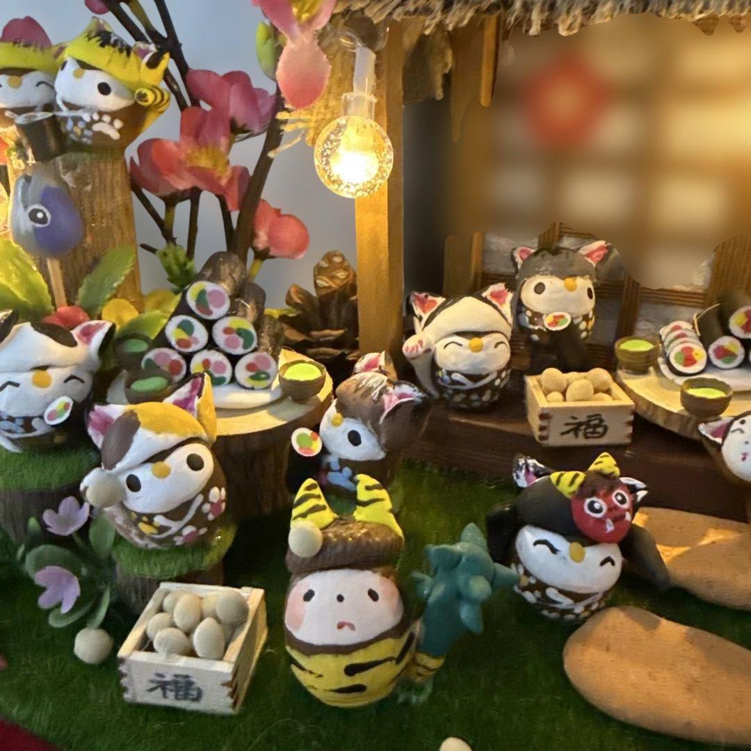 どんぐりアート♡2026年度節分　猫帽子BIGオブジェ　一点物♡