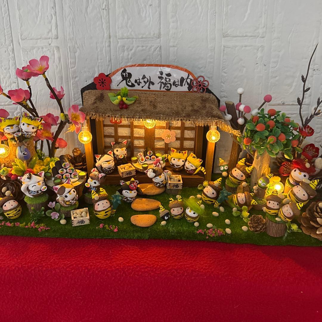 どんぐりアート♡2026年度節分　猫帽子BIGオブジェ　一点物♡