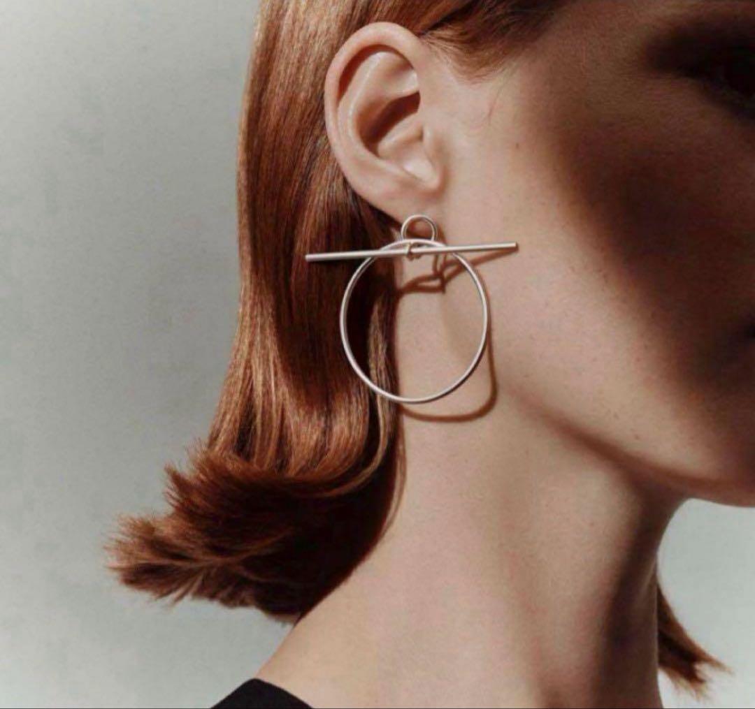 HERMES シルバー フープピアス