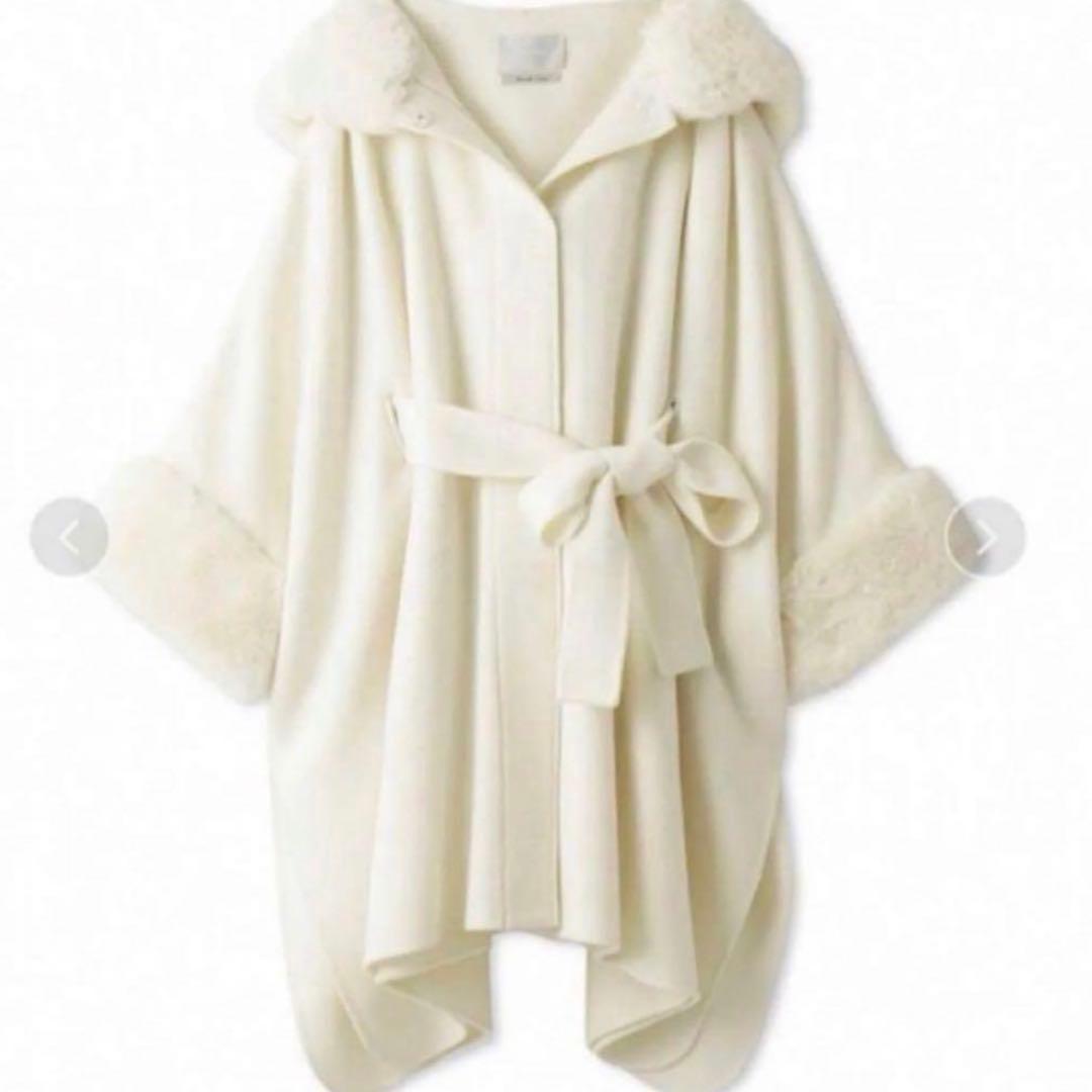 セルフォード　ファーポンチョコート　アイボリー　ホワイト