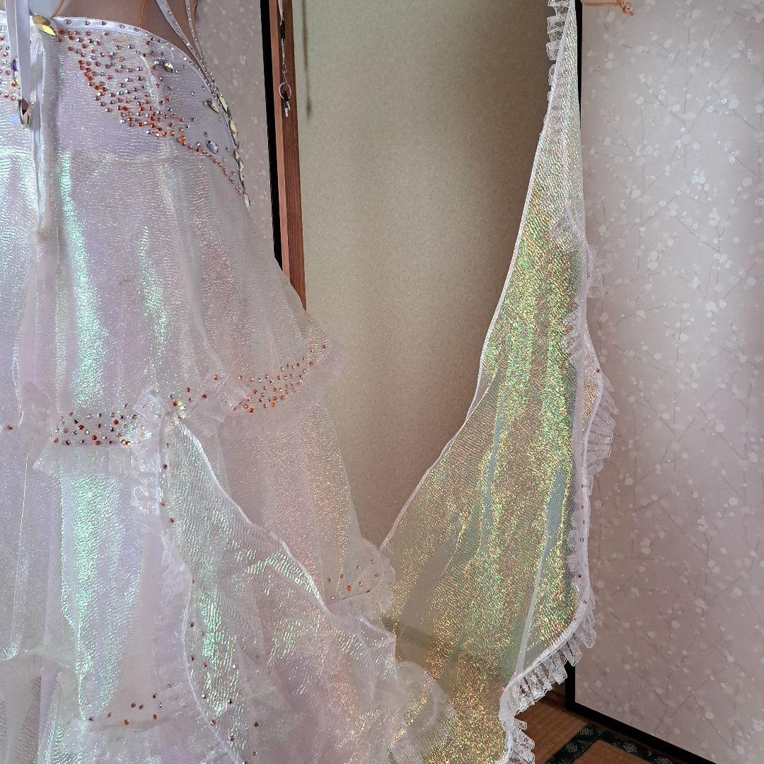 社交ダンスドレス ホワイト ビーズ装飾