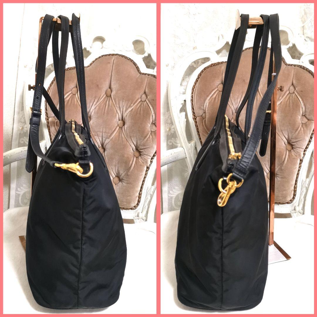 【美品】プラダPRADA 2way肩掛けトートバッグ黒サフィアーノ鑑定済!
