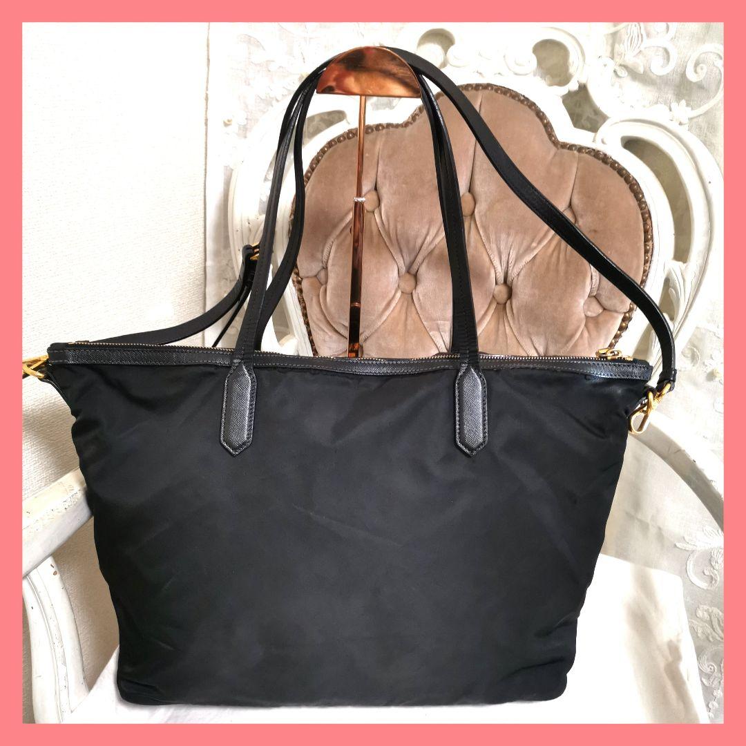 【美品】プラダPRADA 2way肩掛けトートバッグ黒サフィアーノ鑑定済!