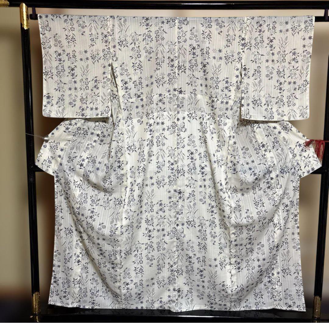 未使用近い　美品　高級化繊　小千谷縮風　小紋　フルセット