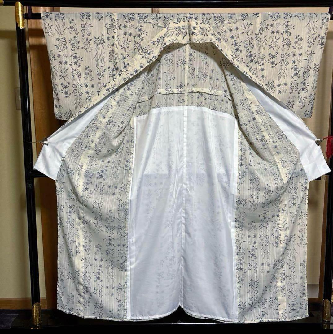 未使用近い　美品　高級化繊　小千谷縮風　小紋　フルセット