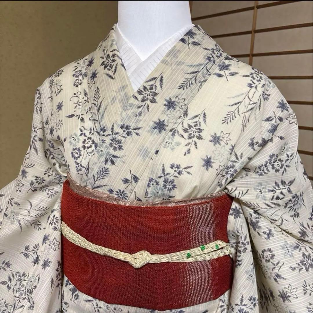 未使用近い　美品　高級化繊　小千谷縮風　小紋　フルセット