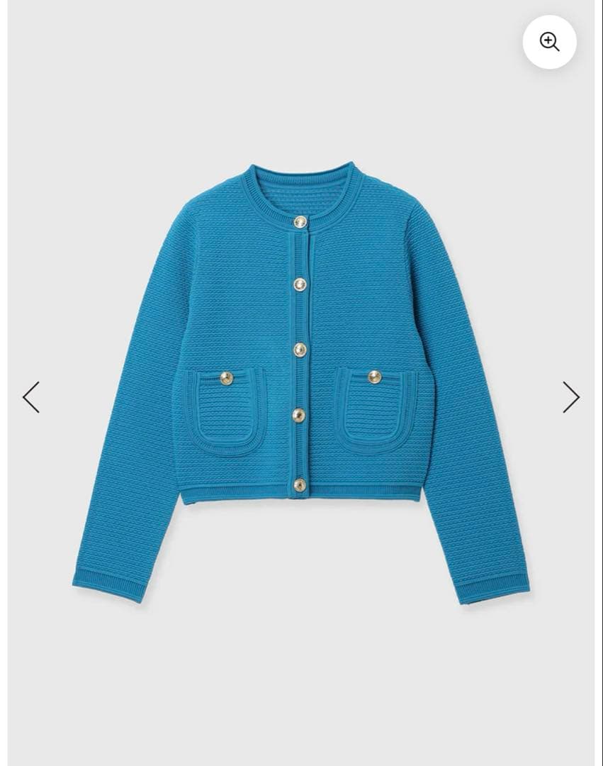 anuans ノーカラーラーベンニットジャケット ターコイズ