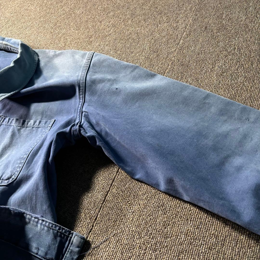 ユーロヴィンテージ ワーク エンジニアジャケット 鬼フェード ダメージ ナス紺