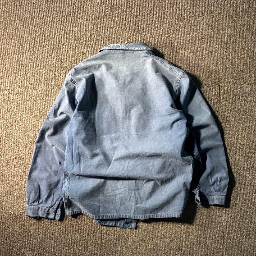 ユーロヴィンテージ ワーク エンジニアジャケット 鬼フェード ダメージ ナス紺