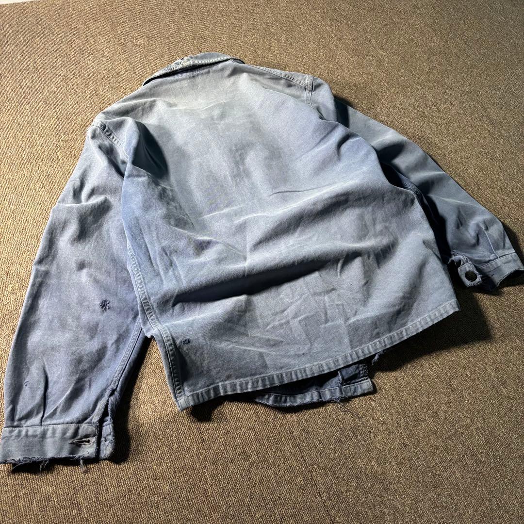 ユーロヴィンテージ ワーク エンジニアジャケット 鬼フェード ダメージ ナス紺