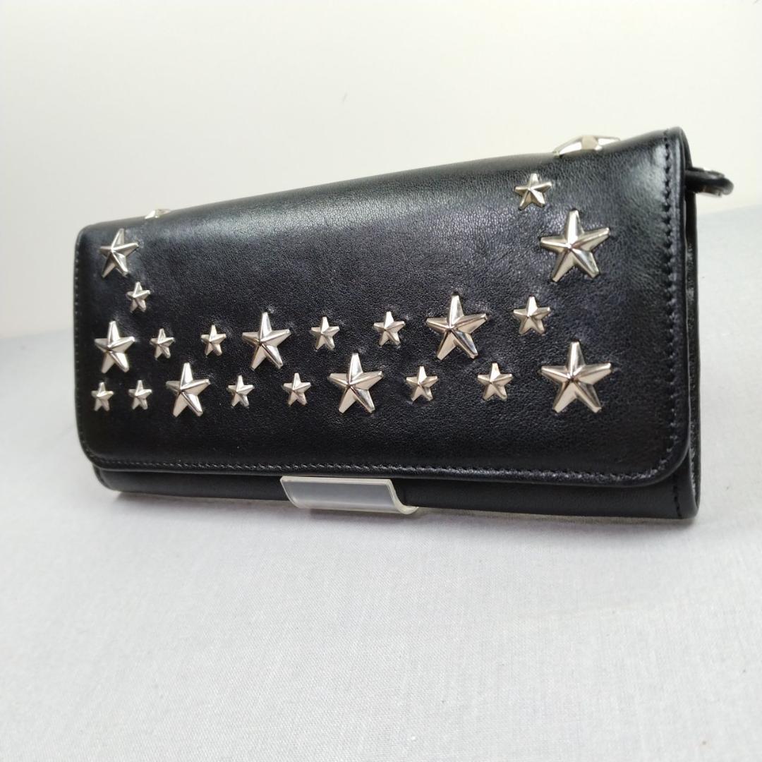 未使用ジミーチュウ★星形スタッズフラップウォレット 長財布 カーフレザー本革 黒