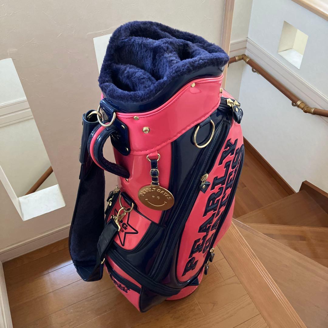 PEARLY GATES キャディバッグ ピンク/ネイビー　ニコちゃんマーク