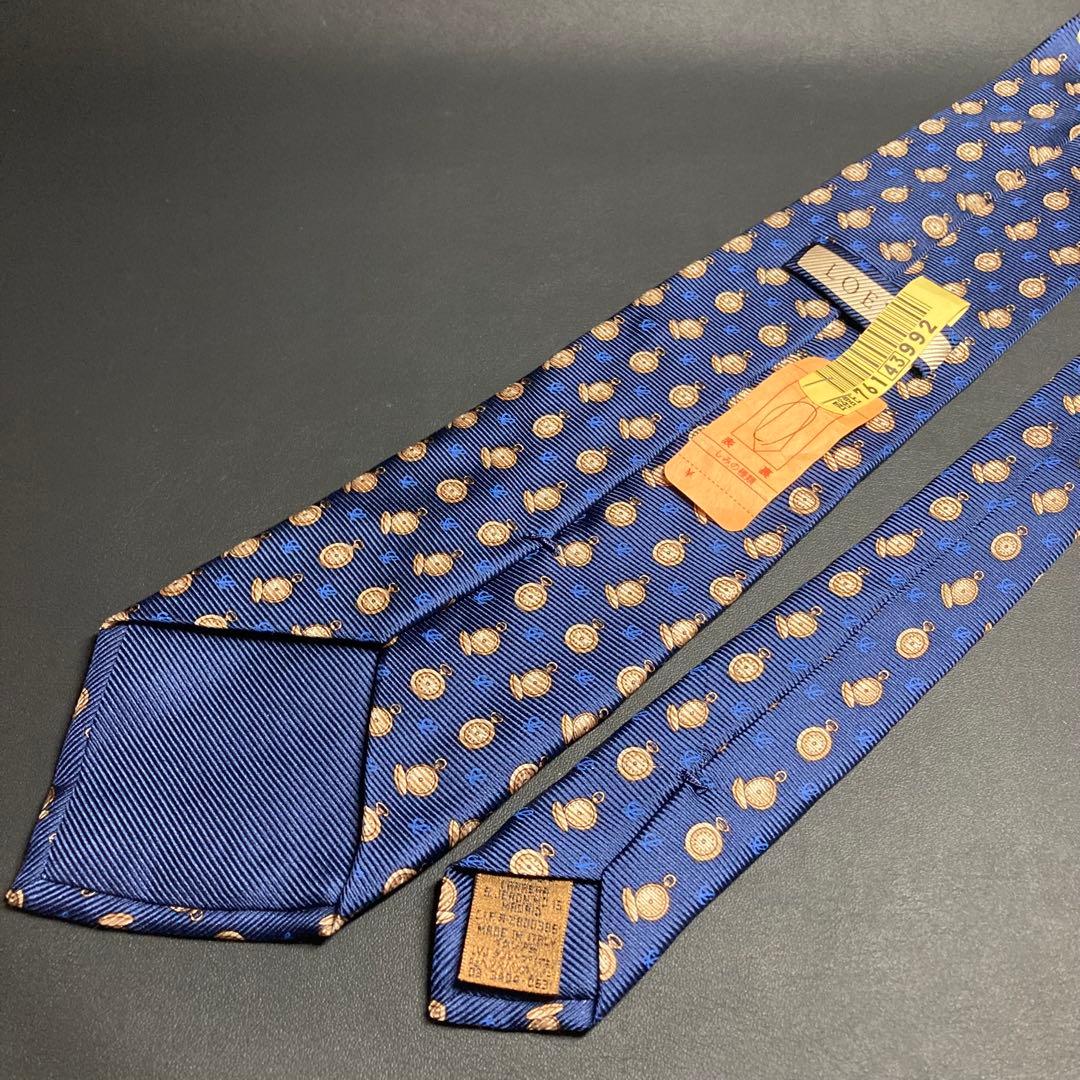 【美品】LOEWE ロエベ　ネクタイ　ネイビー　ブラウン　ブルー　懐中時計柄