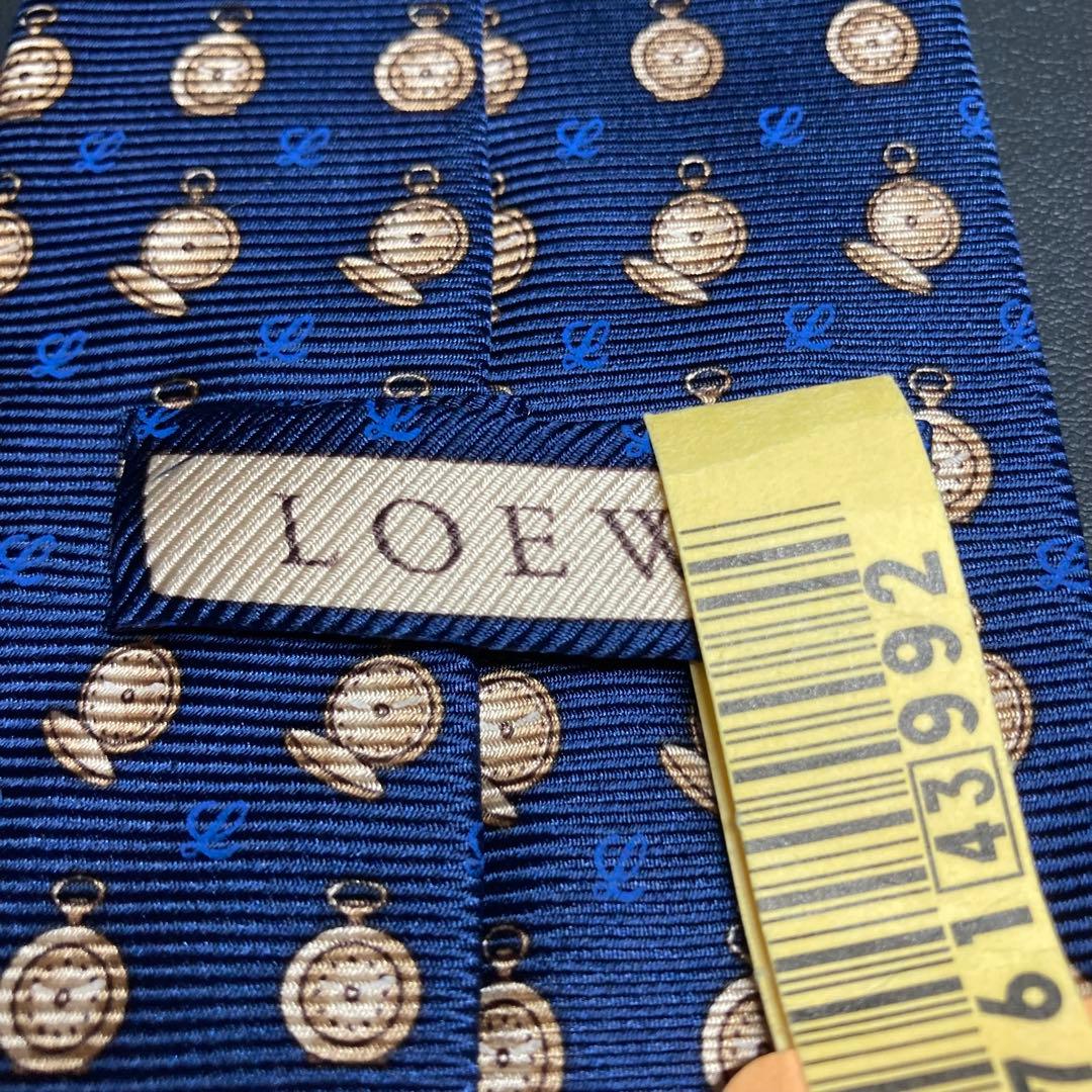 【美品】LOEWE ロエベ　ネクタイ　ネイビー　ブラウン　ブルー　懐中時計柄