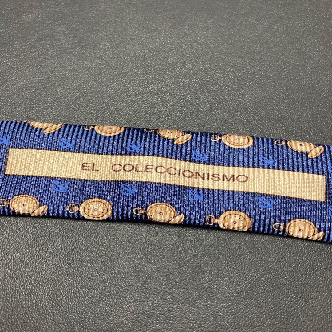 【美品】LOEWE ロエベ　ネクタイ　ネイビー　ブラウン　ブルー　懐中時計柄