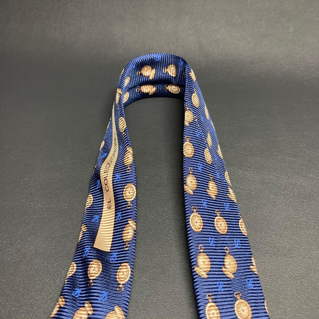 【美品】LOEWE ロエベ　ネクタイ　ネイビー　ブラウン　ブルー　懐中時計柄