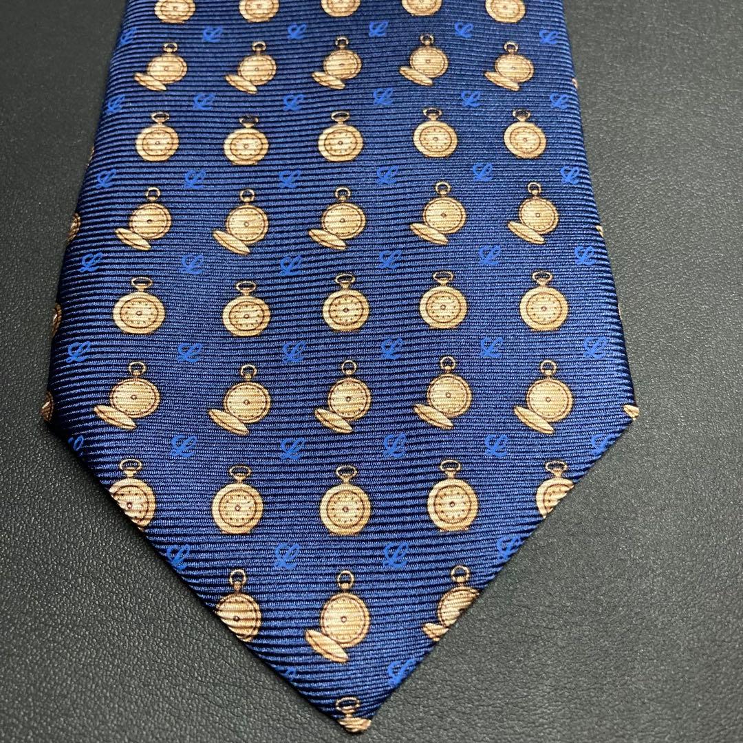 【美品】LOEWE ロエベ　ネクタイ　ネイビー　ブラウン　ブルー　懐中時計柄