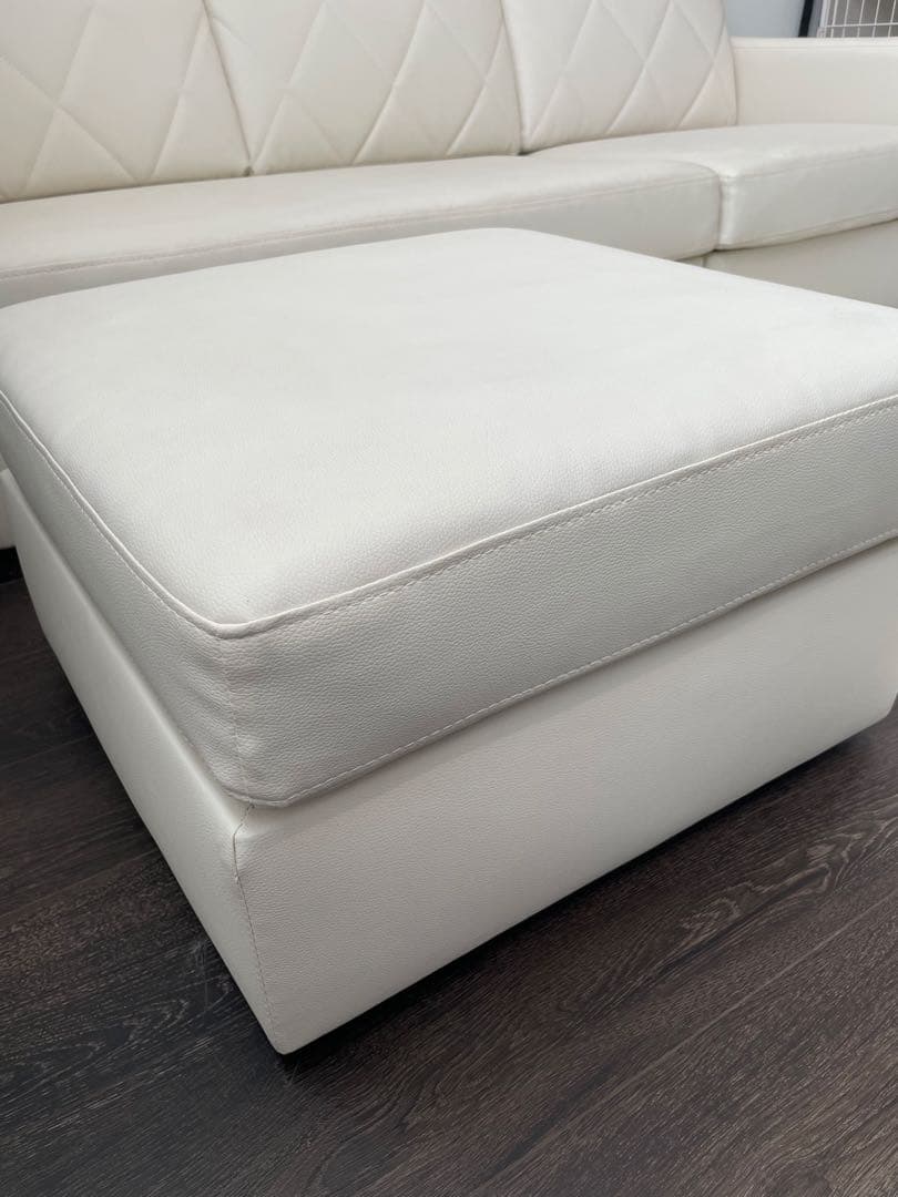 LOWYA 3人掛けカウチソファ クッション付き PVC生地 ホワイト