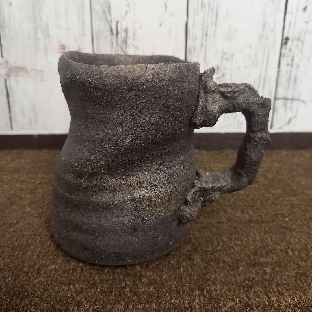 珠洲古窯 燻べ焼 ジョッキ 2客 ペア 中山達磨 栞付 未使用 木箱付き