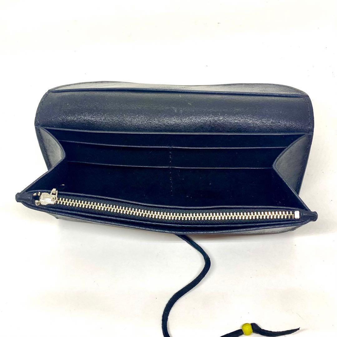 本革レザーウォレット 長財布フラワーコンチョ　BKブラック黒　革紐